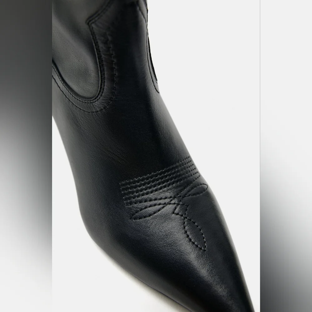 ZARA LEATHER COWBOY HEELED ANKLE BOOTS